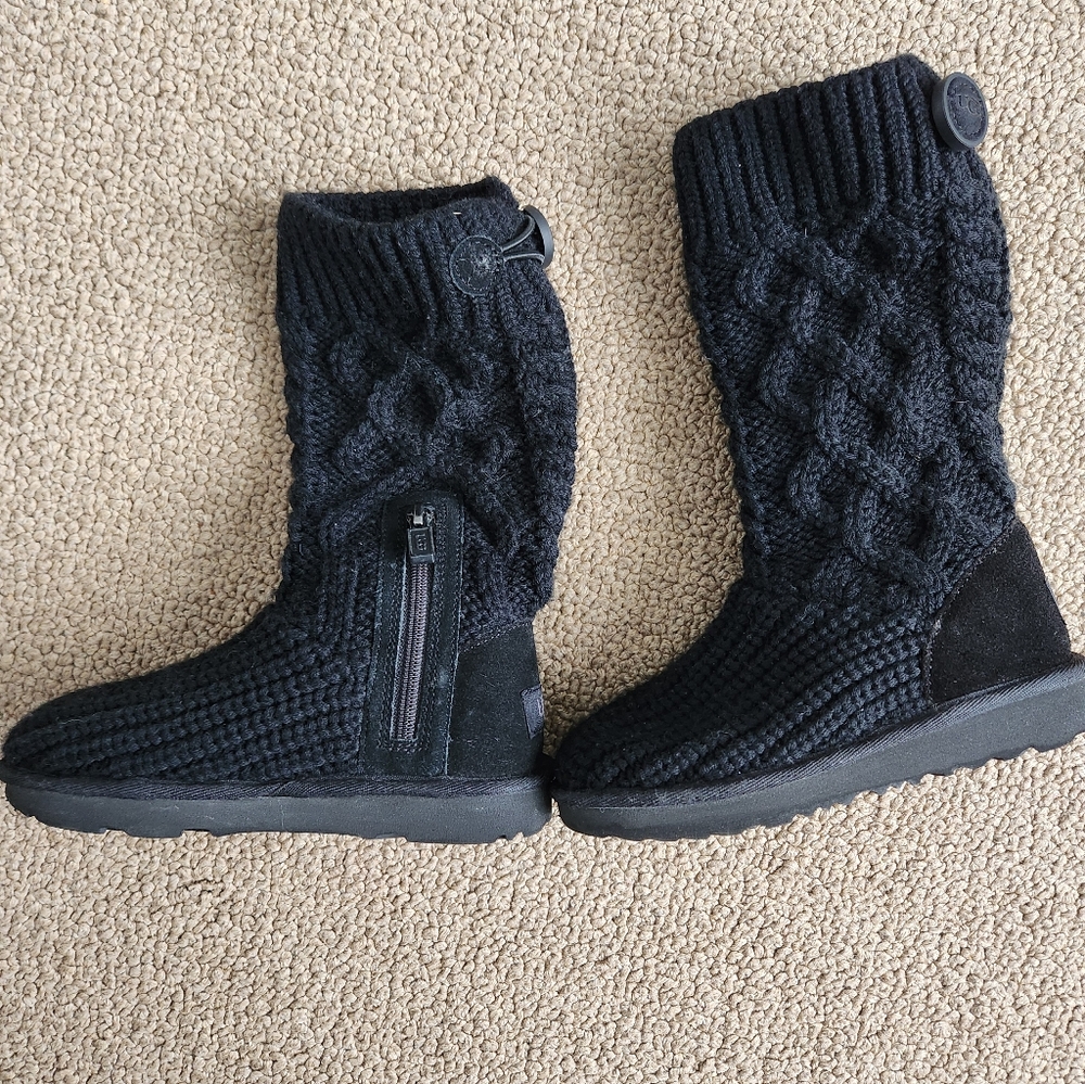 UGG Girl Black Knit Tall Boots